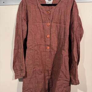 FLAX by Jeanne Engelhart 100% Linen Button Front Long Sleeve Tunic Top with Pock